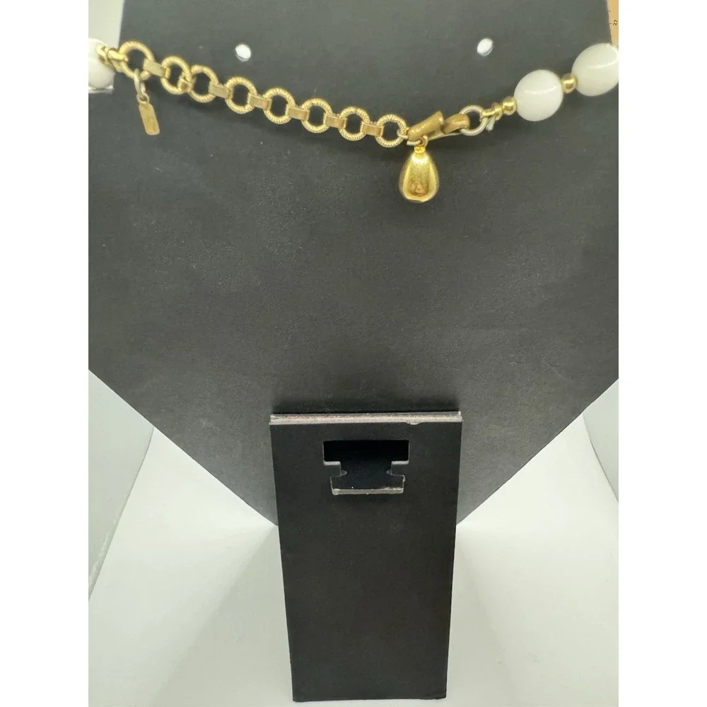 Vintage Monet White And Gold tone Beaded Necklace‎ - 18